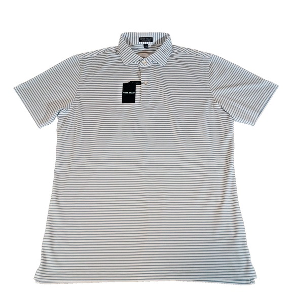 Peter Millar Crown Crafted Performance Striped Mesh Polo Shirt White Blue L